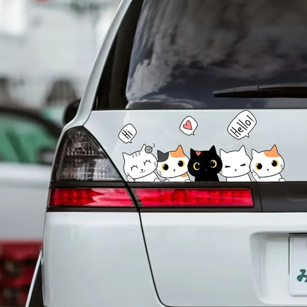 Cute White And Black Cats Say Hello Vinyl Car Decal Stickers CS1671