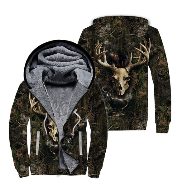 Deer Hunting Camo Camouflage Fleece Zip Hoodie For Men & Women FFZ1147