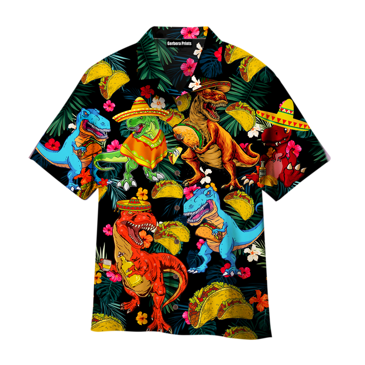 Dinosaur Love Tacos Aloha Hawaiian Shirts For Men & For Women WT1587-Colorful-Gerbera Prints.