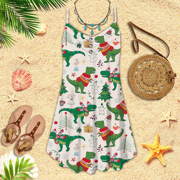 Dinosaur Rex Christmas In July Spaghetti Strap Summer Dress | SD1639