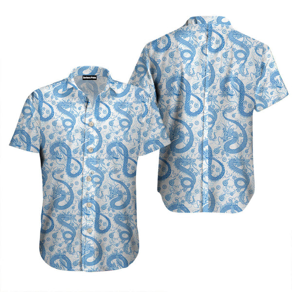 Dnd Blue Dragon And White Hawaiian Shirt