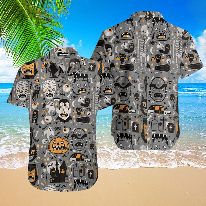 Doodle Pattern Happy Halloween Hawaiian Shirt