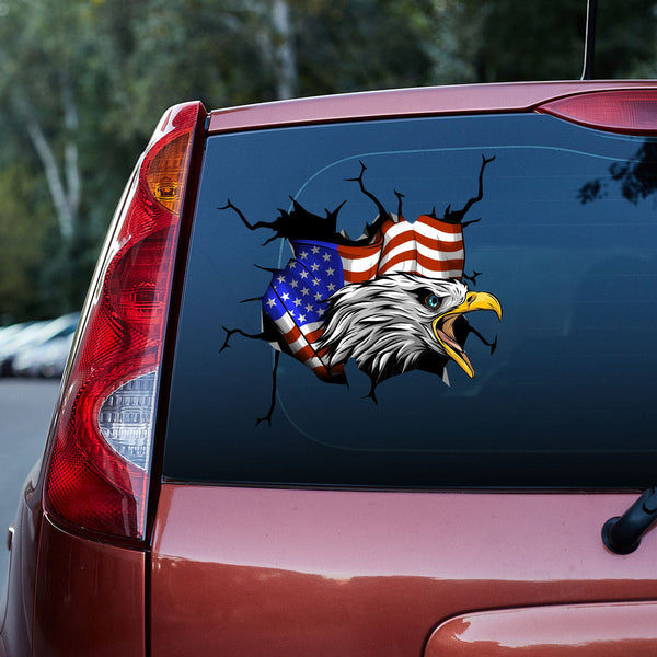 Eagle American Flag 3D Vinyl Car Decal Stickers CS5733-Broken wall-Gerbera Prints.