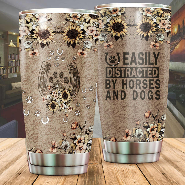 Easily Distracted By Horses And Dogs Stainless Steel Tumbler Cup | Travel Mug | TC1413