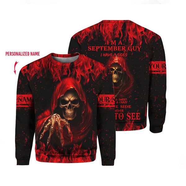 Skull I Have Three Sides September Guy Custom Name Crewneck Sweatshirt For Men & Women FCN1181