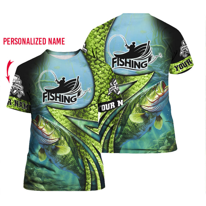 Bass Fishing Custom Name T Shirt For Men & Women FCN1270