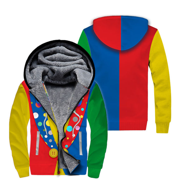 Jester Clown Costume Halloween Colorful Fleece Zip Hoodie