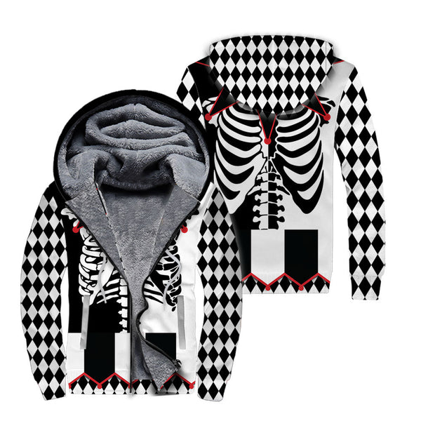 Jester Skeleton Halloween Costume Fleece Zip Hoodie