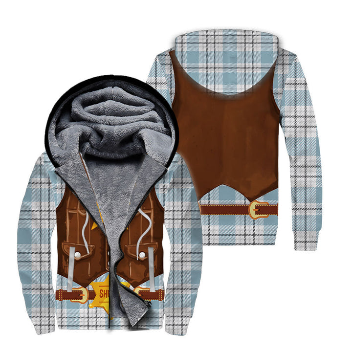 Blue Plaid Cowboy Halloween Costume Fleece Zip Hoodie