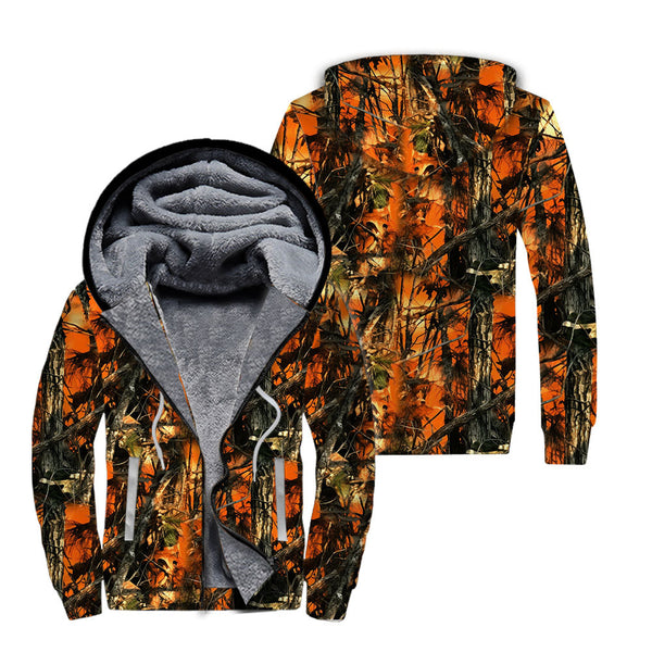 Orange Vintage Camouflage Hunting Camo Fleece Zip Hoodie