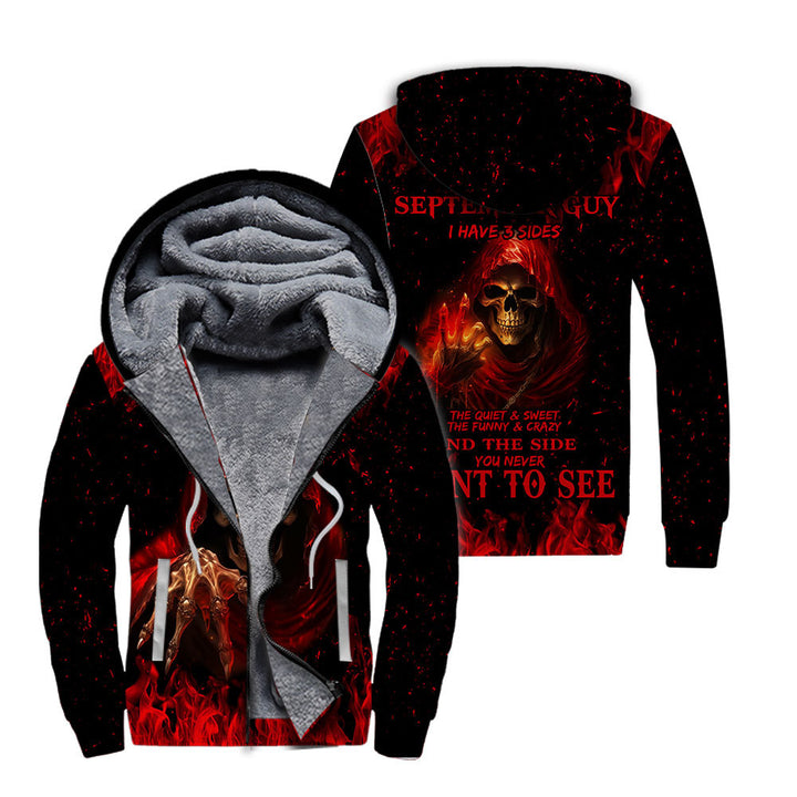 Skull I Have Three Sides September Guy Fleece Zip Hoodie For Men & Women FFZ1181