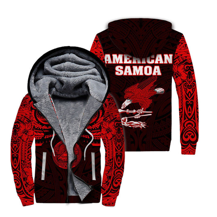 American Samoa Red Black Fleece Zip Hoodie