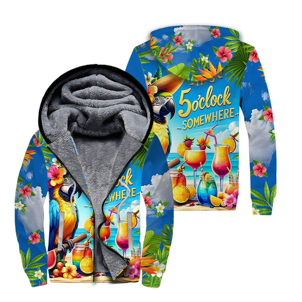 It's 5 O'clock Somewhere Parrot Fleece Zip Hoodie