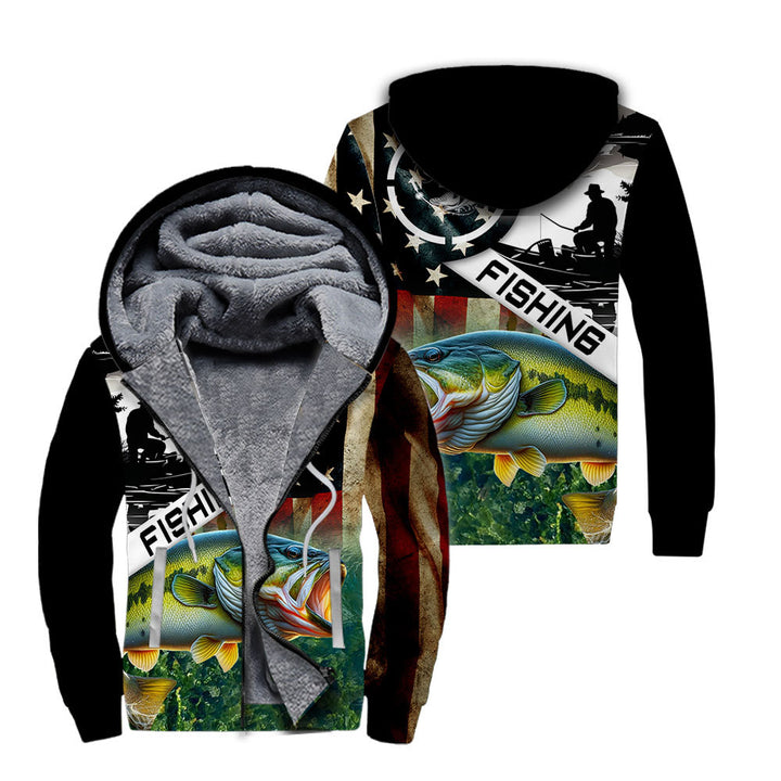 Largemouth Bass Fishing Fleece Zip Hoodie FFZ1290