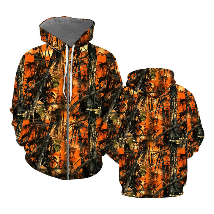 Orange Vintage Camouflage Hunting Camo Zip Up Hoodie