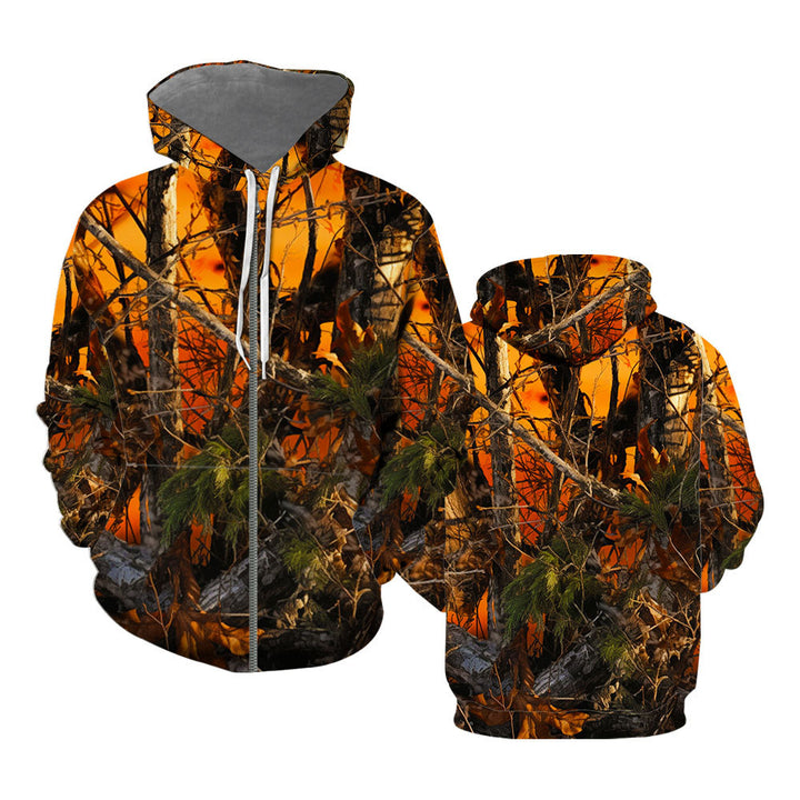 Orange Real Tree Camouflage Camo Hunting Zip Up Hoodie