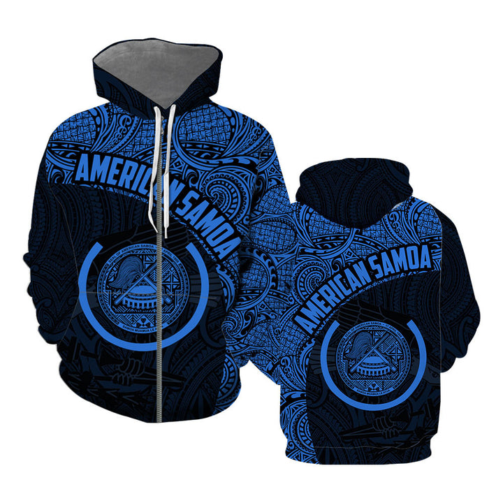 American Samoa Blue Black Zip Up Hoodie