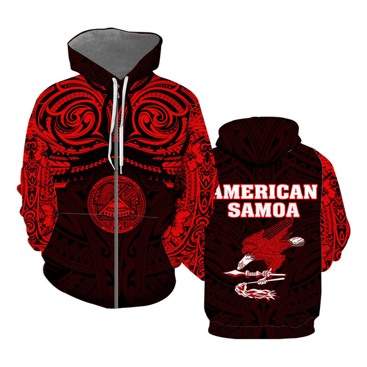 American Samoa Red Black Zip Up Hoodie
