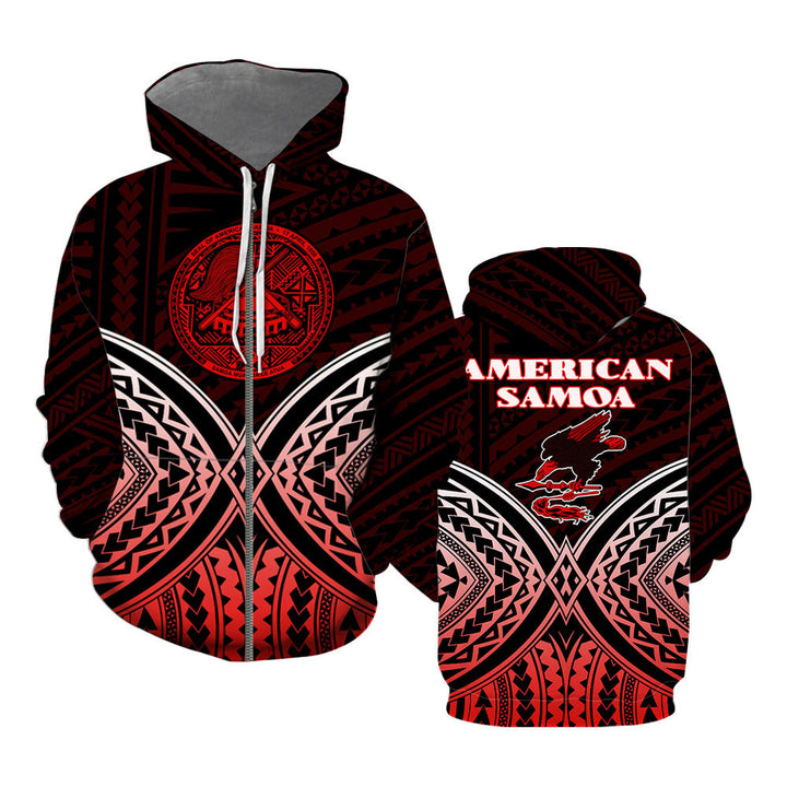 American Samoa Red Black Zip Up Hoodie