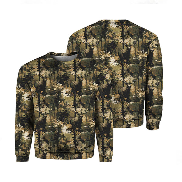 Vintage Deer Camouflage Camo Pattern Crewneck Sweatshirt For Men & Women FHT1208