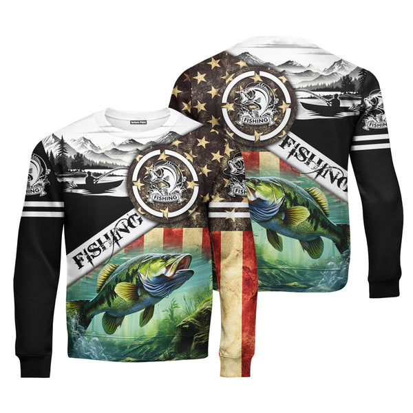 Bass Fishing Vintage American Flag Crewneck Sweatshirt For Men & Women FHT1271