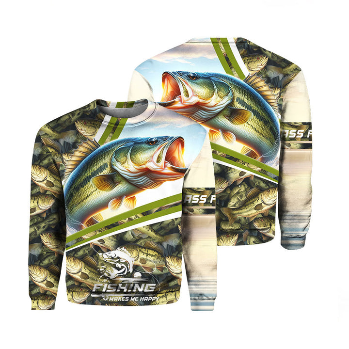Bass Fishing Makes Me Happy Crewneck Sweatshirt For Men & Women FHT1274