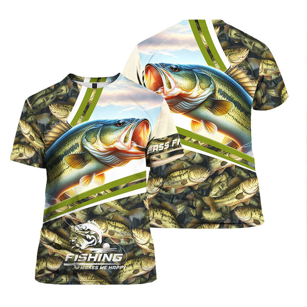 Bass Fishing Makes Me Happy T Shirt For Men & Women FHT1274
