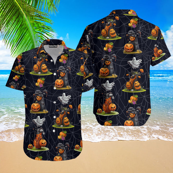 Golf Bag Pumpkin Ghost Halloween Hawaiian Shirt