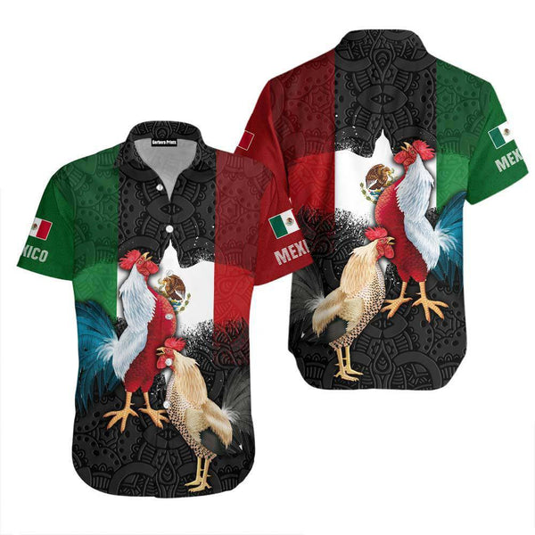 Mexican Rooster Mexican Flag Hawaiian Shirt 