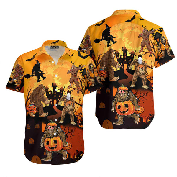 Bigfoot Pumpkin Happy Halloween Hawaiian Shirt