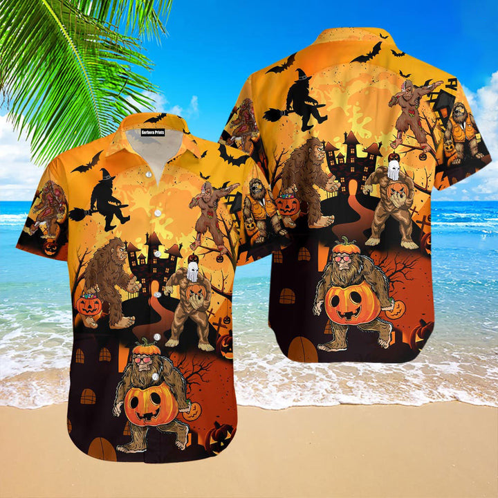 Bigfoot Pumpkin Happy Halloween Hawaiian Shirt