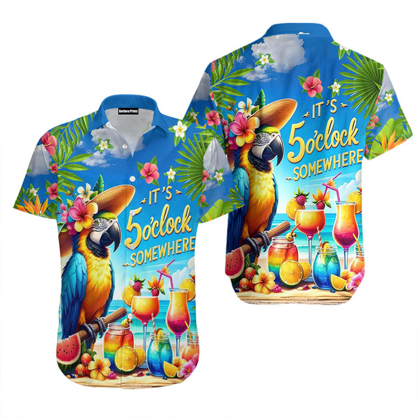 It's Five O'clock Somewhere Parrot Tropical Aloha Hawaiian Shirts For Men & For Women FHW1195