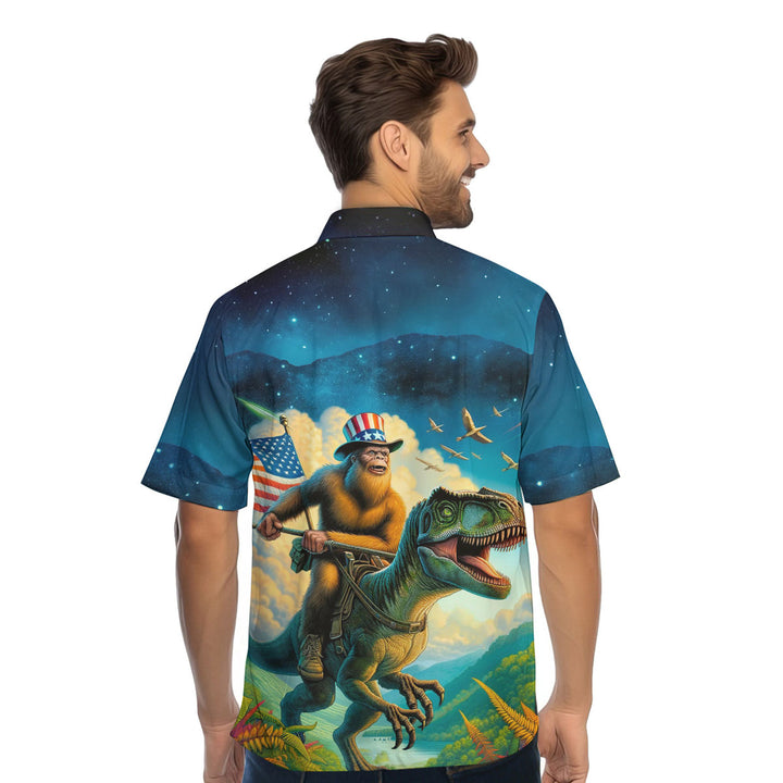 Bigfoot Riding Dinosaur Hawaiian Shirt