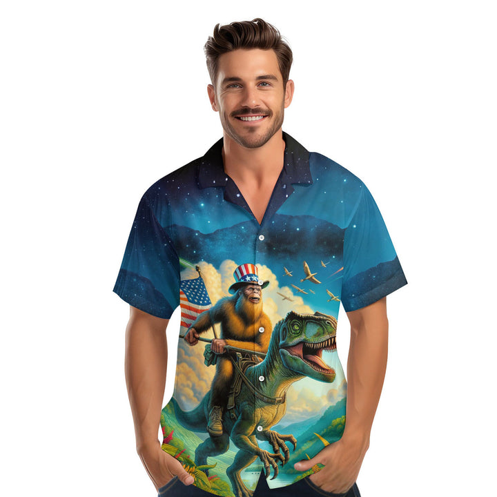 Bigfoot Riding Dinosaur Hawaiian Shirt