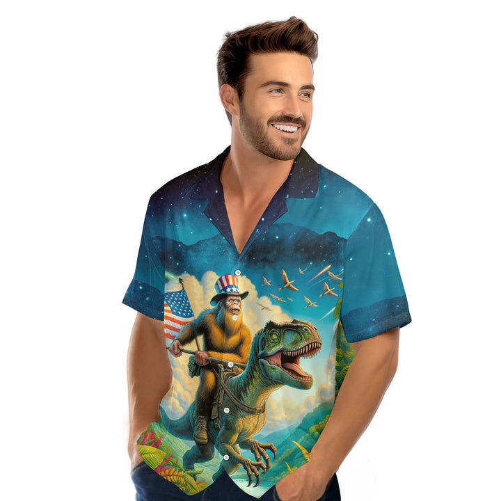 Bigfoot Riding Dinosaur Hawaiian Shirt