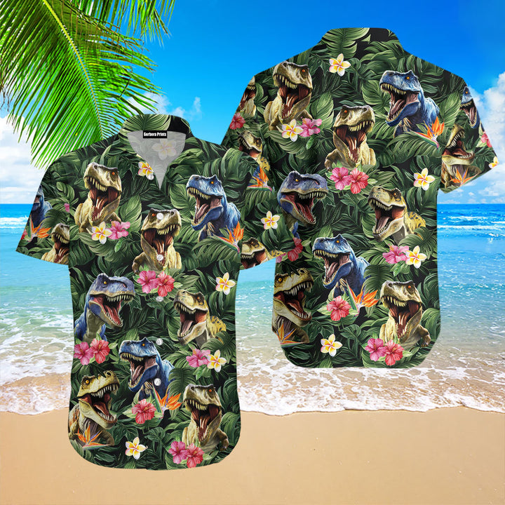 Tropical Floral Dinosaur Hawaiian Shirt