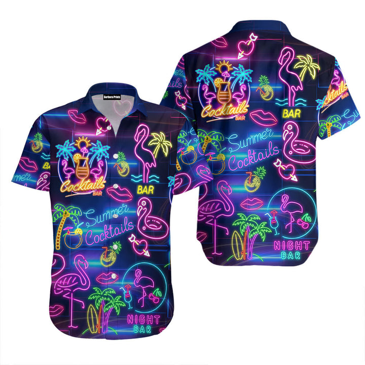 Flamingo Party Night Neon Hawaiian Shirt