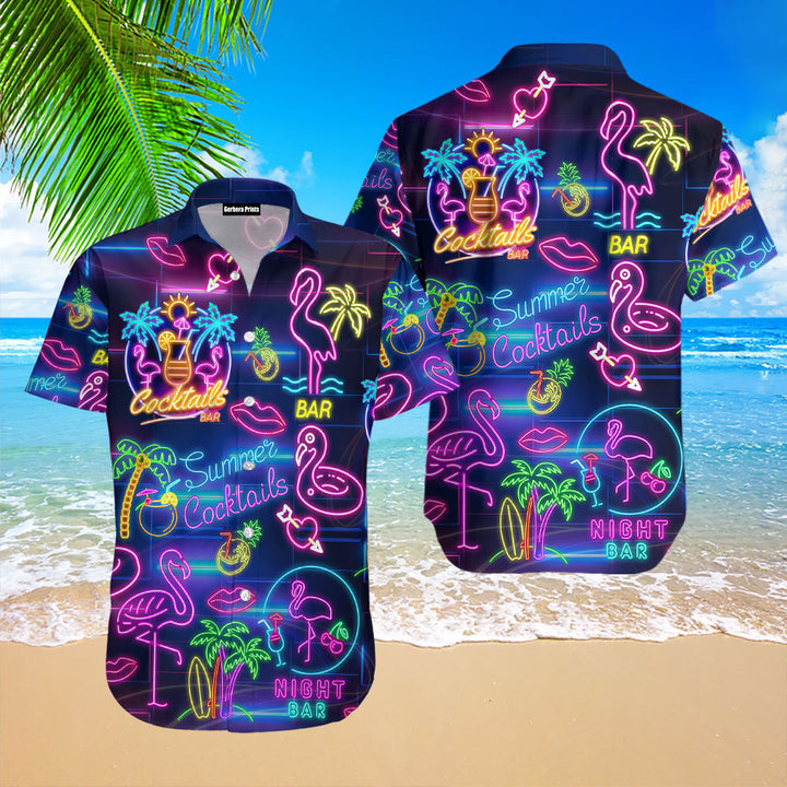 Flamingo Party Night Neon Hawaiian Shirt