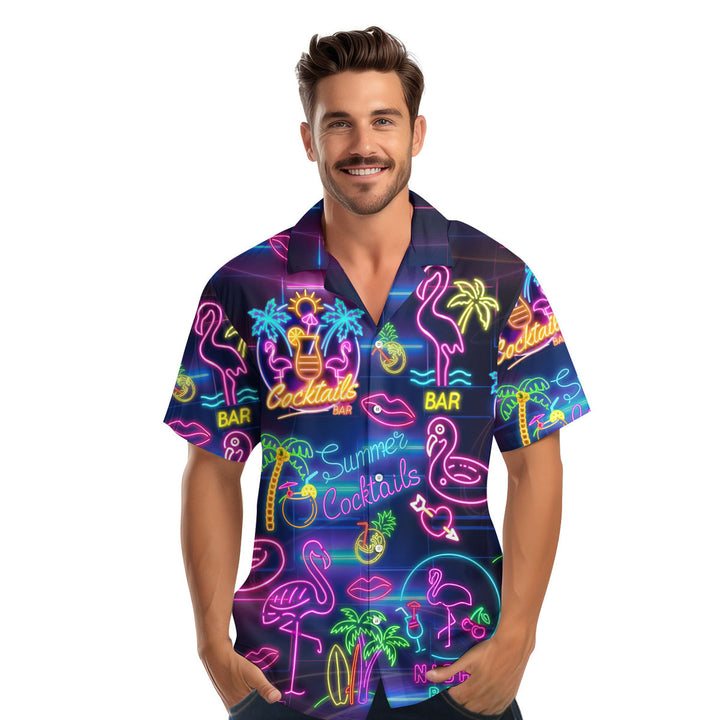 Flamingo Party Night Neon Hawaiian Shirt