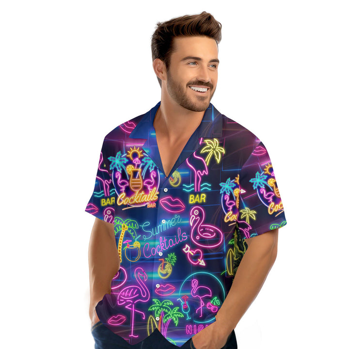 Flamingo Party Night Neon Hawaiian Shirt