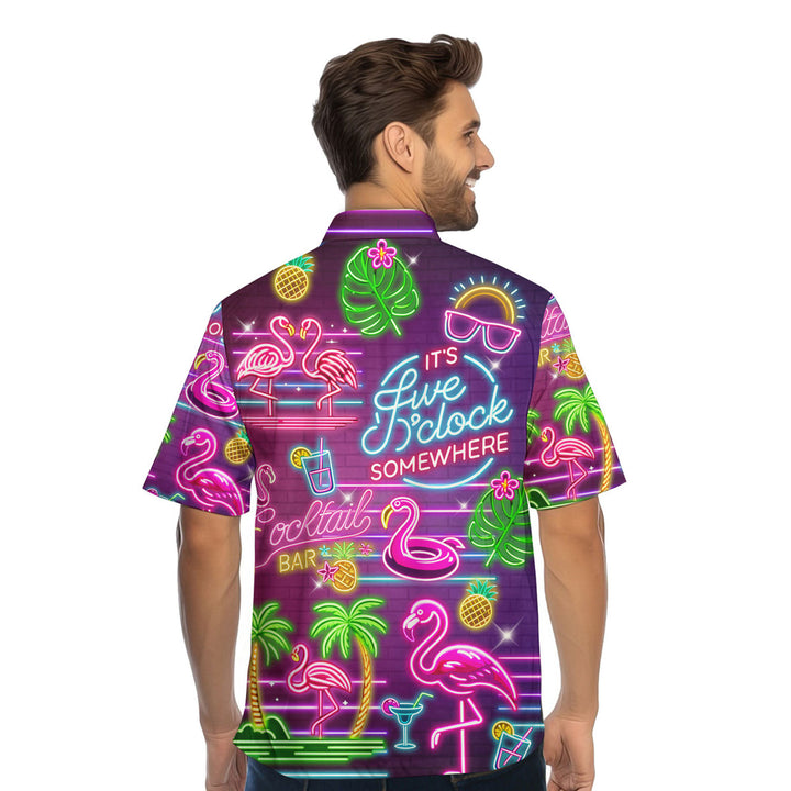 Flamingo Neon Five O'clock Somewhere Hawaiian Shirt