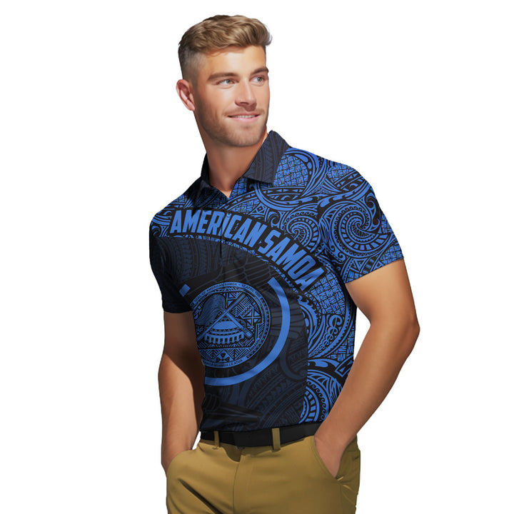 American Samoa Black Blue Polo Shirt For Men