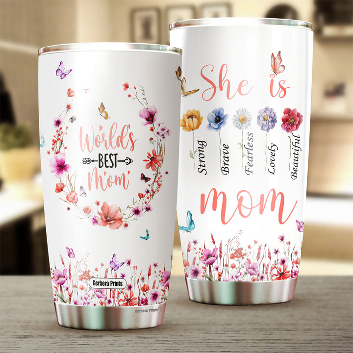 World's Best Mom Floral Stainless Steel Tumbler Cup FTC1007