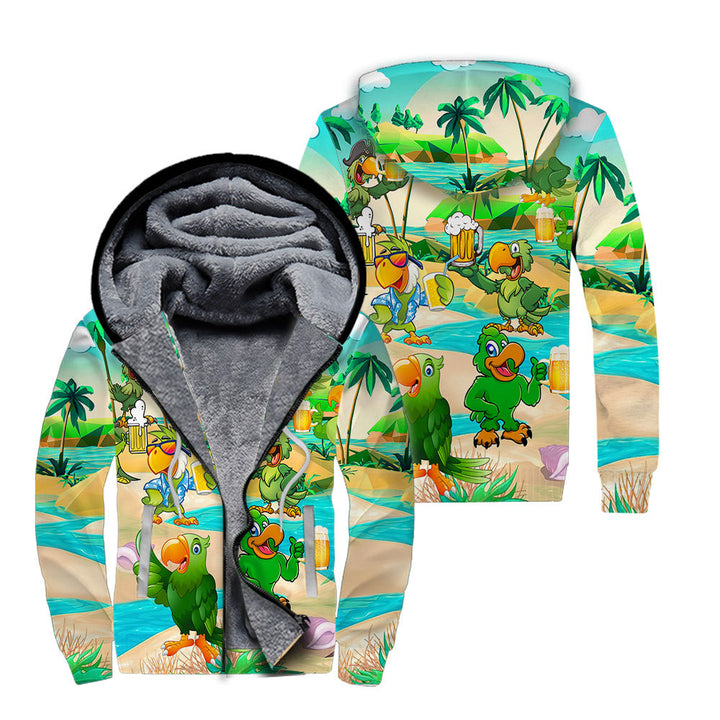 Green Parrot Drink Beer Oktoberfest Fleece Zip Hoodie