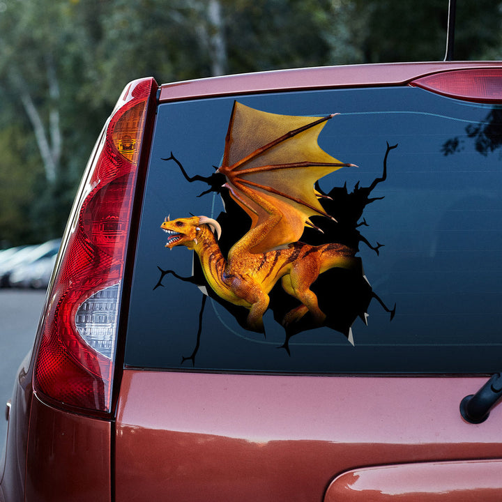 Fantasy Dragon Cracked Car Decal Sticker | Waterproof | PVC Vinyl | CCS5453-Colorful-Gerbera Prints.