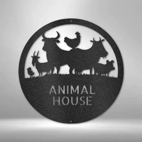 Farm Animal House Monogram Custom Cut Metal Sign | MN1125-Black-Gerbera Prints.