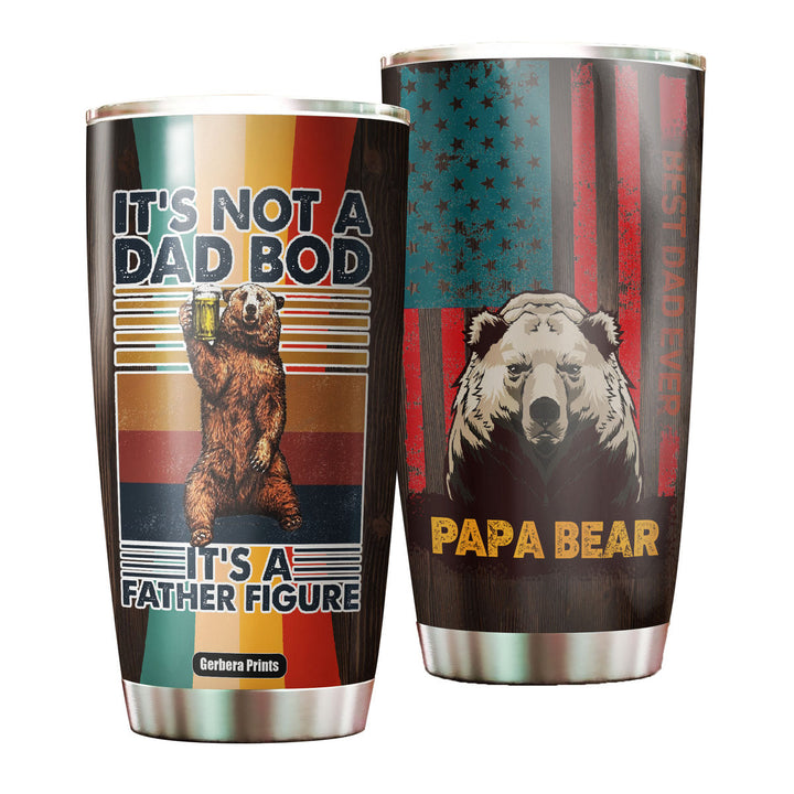 Father Figure Papa Bear Father's Day Stainless Steel Tumbler Cup Travel Mug TC5906-20oz-Gerbera Prints.