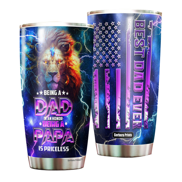 Father's Day Best Dad Ever Lion American Flag Colorful Light Stainless Steel Tumbler Cup Travel Mug TC7104-20oz-Gerbera Prints.