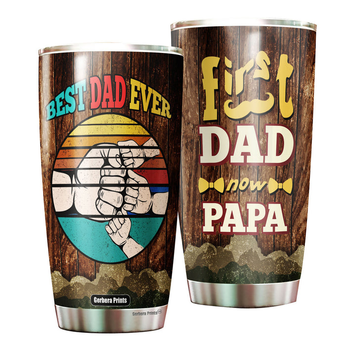 Father's Day First Dad Now Papa Fist Bump Vintage Stainless Steel Tumbler Cup Travel Mug TC7405-20oz-Gerbera Prints.