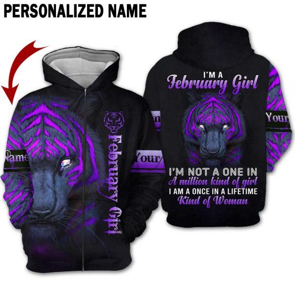 February Girl Custom Name Zip Up Hoodie For Men & Women